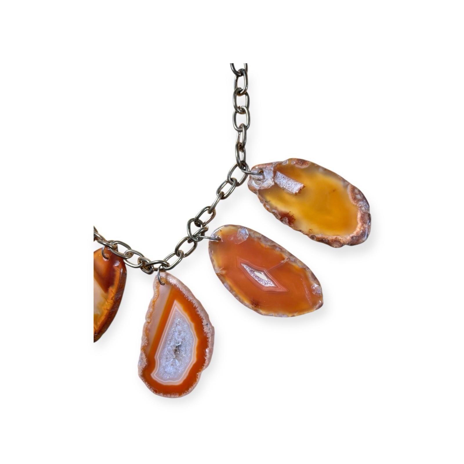 GEMSTONE STATEMENT NECKLACE AGATE QUARTZ GEODE FA… - image 20