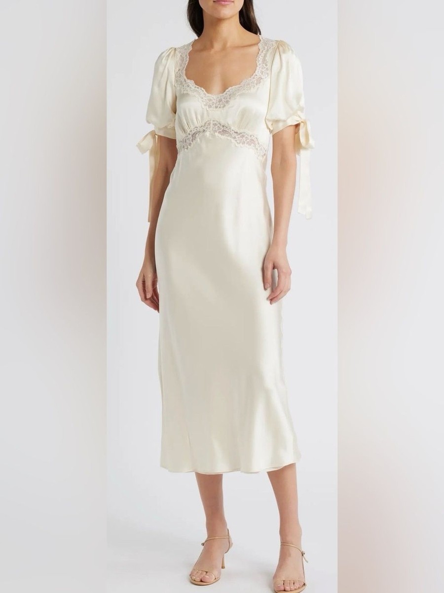 reformation ivory silk dress NEW × Kacey Musgraves Stella Lace Trim Midi Number