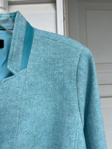 NWT Talbots Gorgeous Turquoise & White Herringbone Wool Blend Lined Blazer 16W - Picture 5 of 8