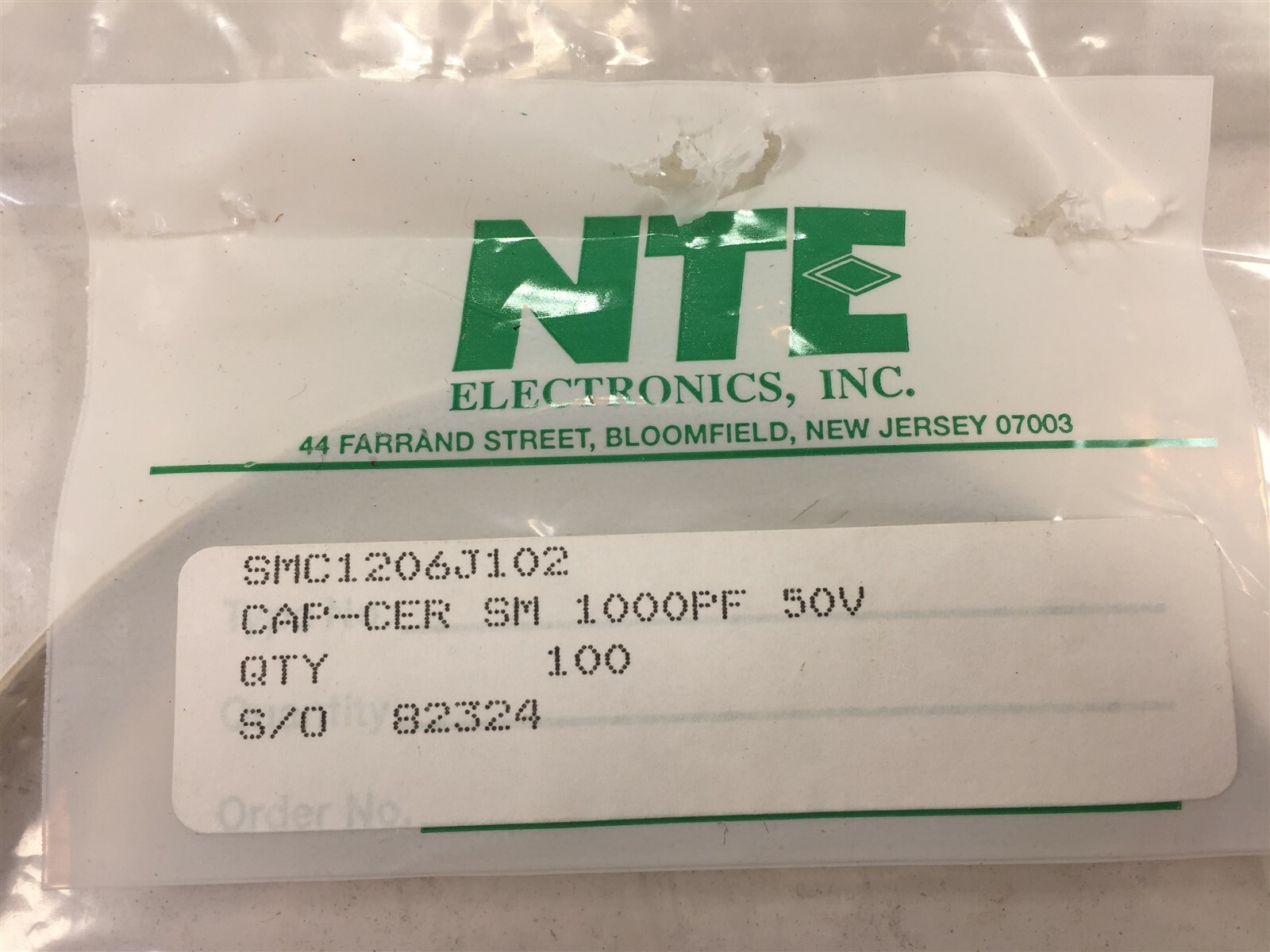 (50) NTE SMC1206J102 Surface Mount Multilayer Ceramic Capacitor 1000pf-Lot of 50