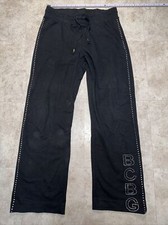 BCBG MAX AZRIA Sweatpants sz Large Lounge Black Pants Sweats Rhinestone LOGO