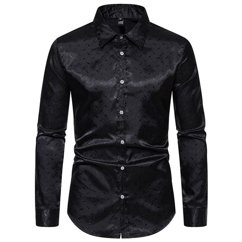 Herren glänzendes Hemd Button Down Bluse Jacquard Tanz Show Hemd Bühne Kostüm - Bild 14 von 24