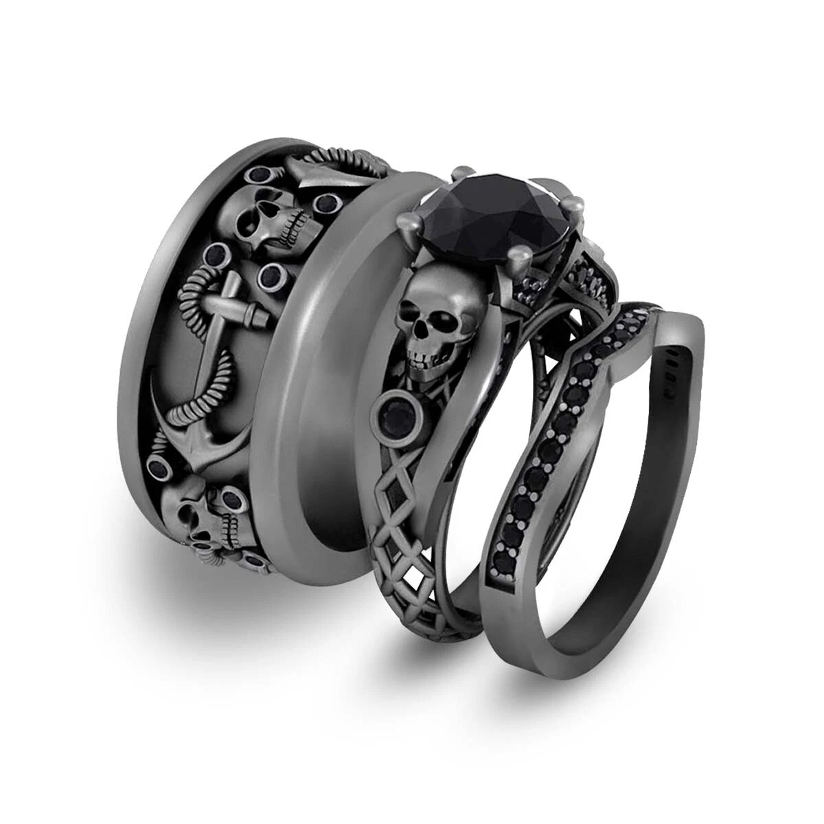 Stainless steel skull engagement best sale rings