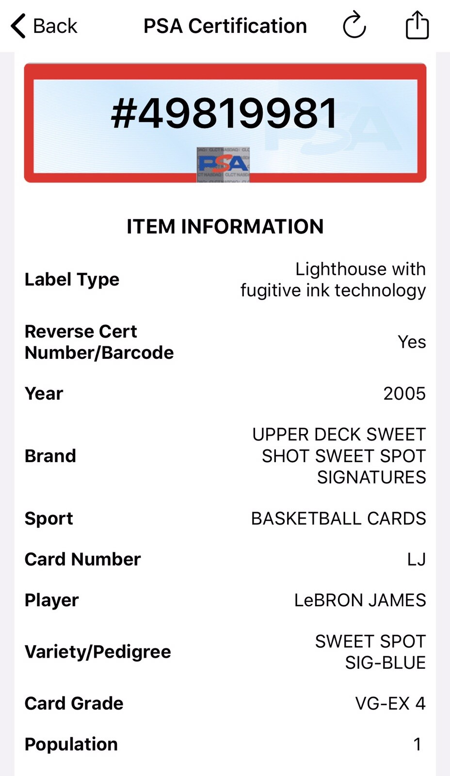 2005 UD Sweet Shot Spot LeBron James Blue PSA/DNA Auto Signed Card view 7