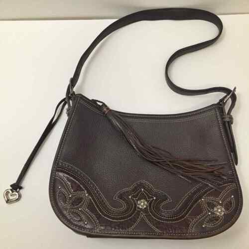 Brighton Brown Leather Applique Shoulder Bag Purse - Picture 1 of 11