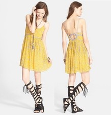 New Free People Hollywood star Mustard Periscope Sexy Cute Babydoll dress 