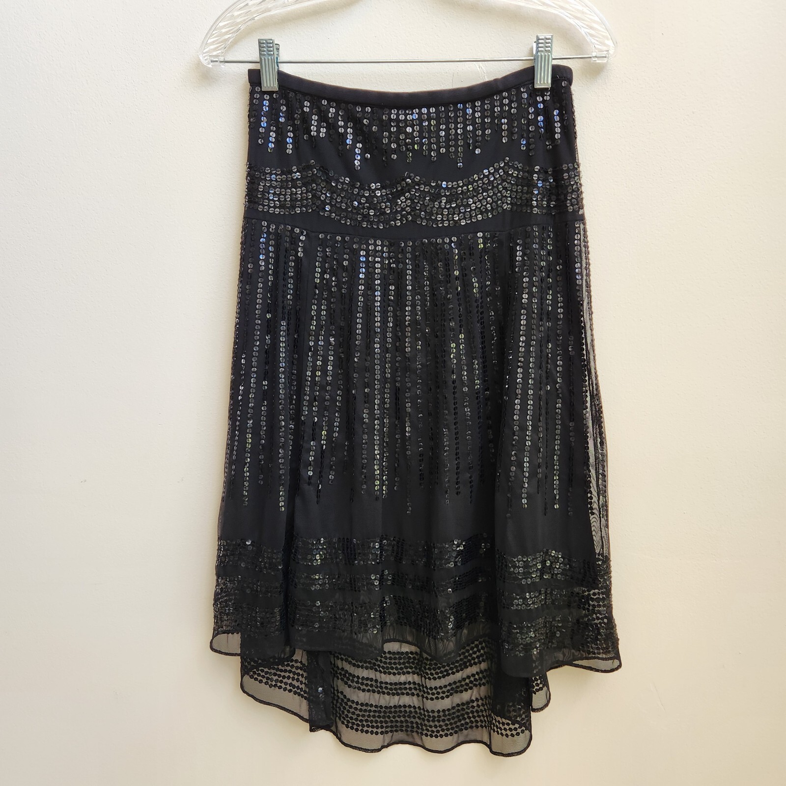 BCBG Maxazria Skirt Women's XS Black Sequin High Low Whimsigoth Party Halloween