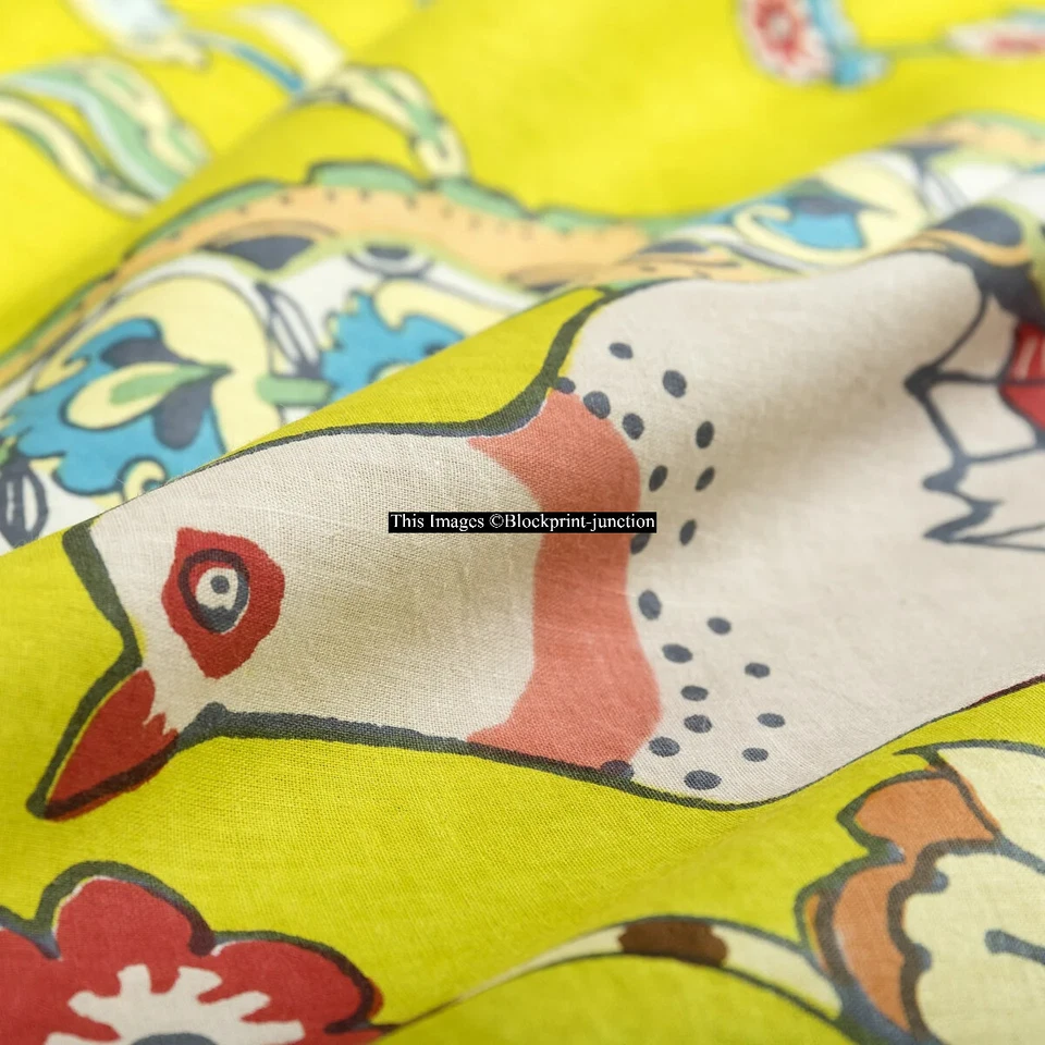 20 Yard Indian Handmade Cotton Bird Printed Crafts Sewing Fabric Cloth - Image 2 of 4