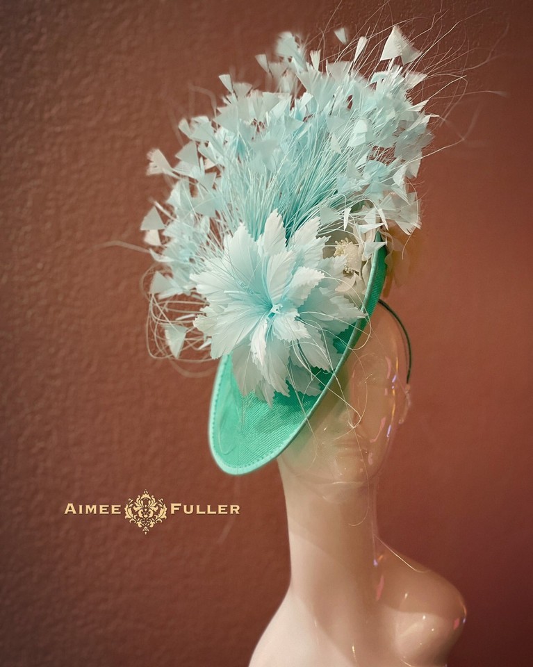 Aimee Fuller Kentucky Derby Fascinator Aqua Light Blue Hat Pastels Pink