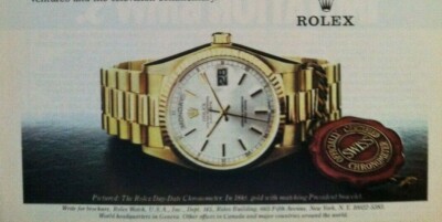 1983 ROLEX GOLD WATCH PRINT AD DAY-DATE WITH PRESIDENT BRACELET