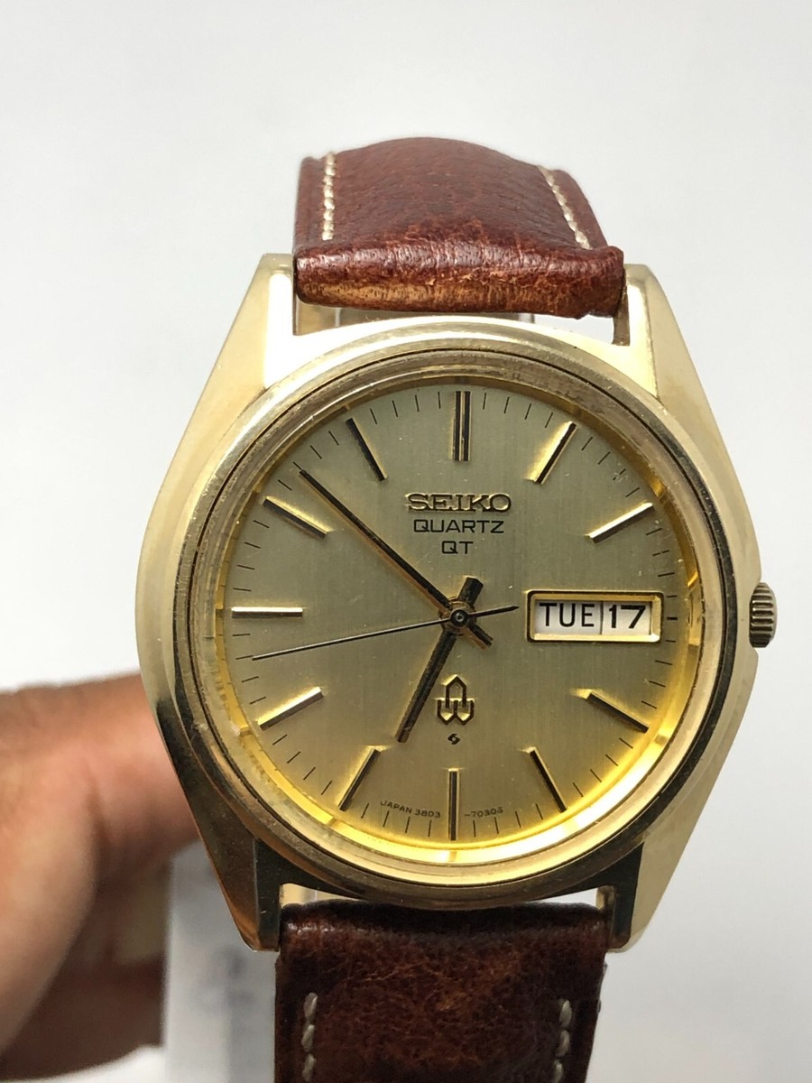 Vintage Seiko QT 3803-7031 Day/Date Cap GoId Quartz Men's