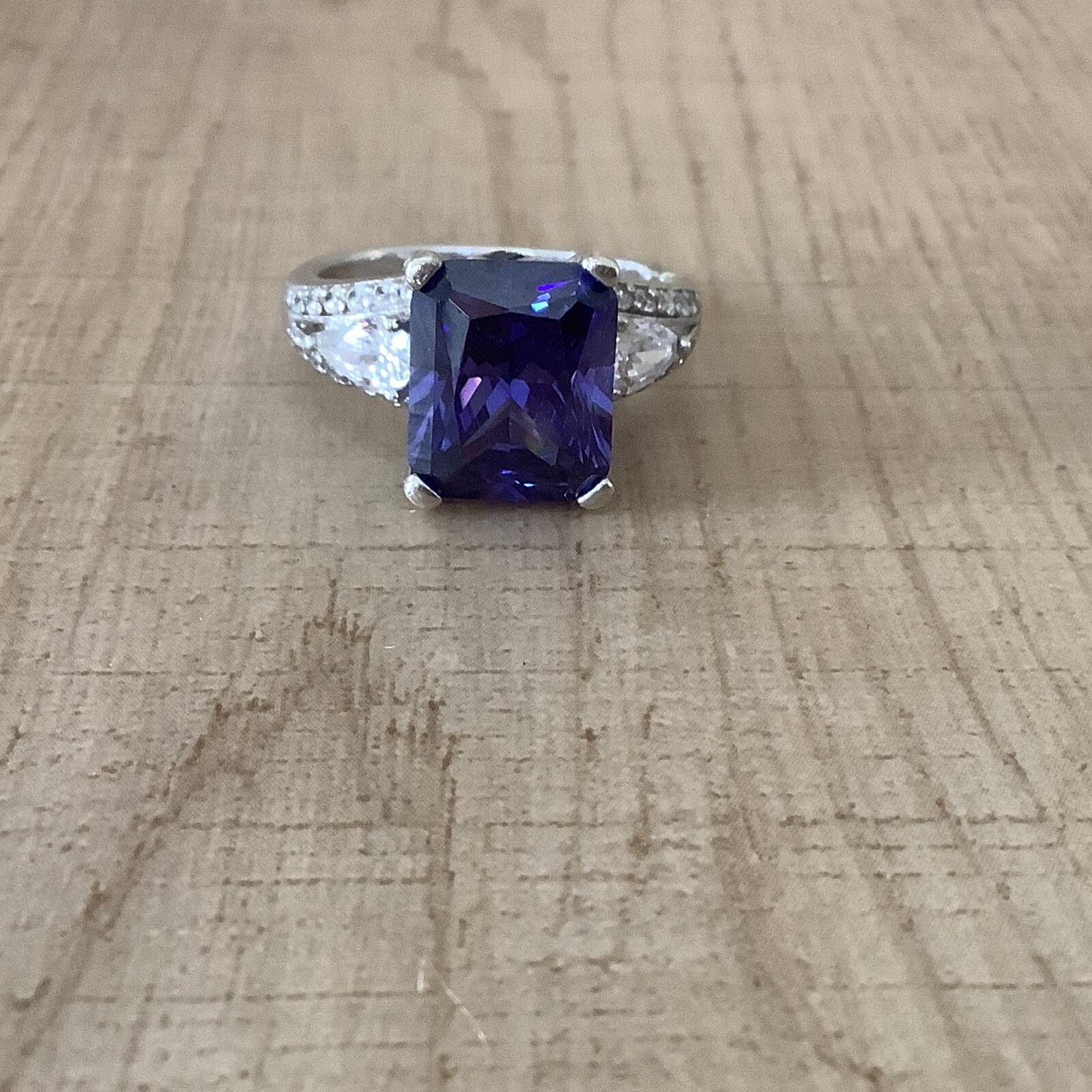 Sterling Silver Rectangular Deep Purple Amethyst … - image 2