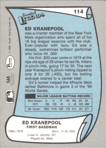 1988 and 1989 Pacific Baseball Legends MLB Set Break #1-#220 — You Choose! - Picture 227 of 441