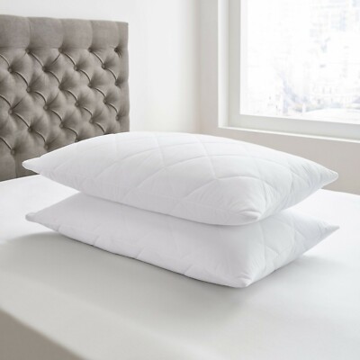 Quilted Pillow Protectors (Pack Of 2 Or 4) – Polycotton, Anti-Allergy, Zippered, White – 74cm X 48cm (Standard Size)