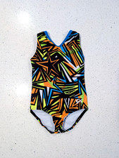 GEOMETRIC GK ELITE Gymnastics Dance Leotard Extra Small Rainbow Keyhole STRAPPY