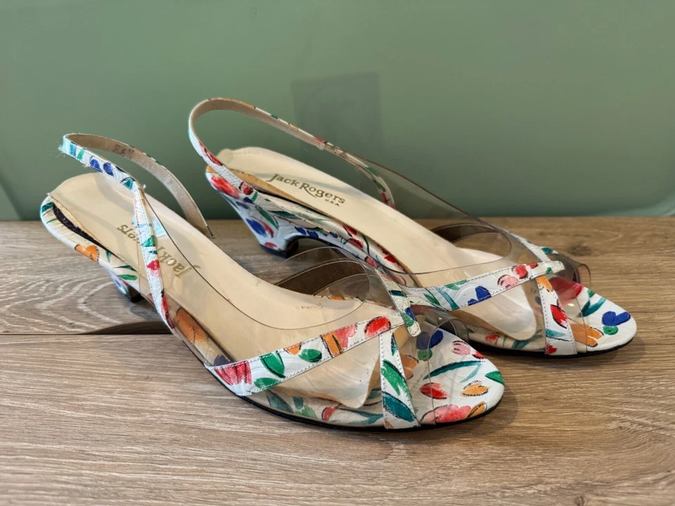 Tacones Jack Rogers vintage de cuero floral talla 8,5 Foto 3 de 4