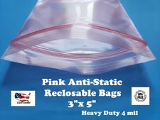 3" x 5" Anti Static Pink 4 Mil Zip Seal HEAVY-DUTY Reclosable Top Lock Bags 4mil