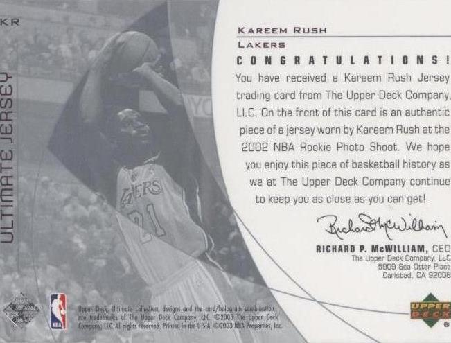 2002-03 Upper Deck Ultimate Collection - Kareem Rush #KR for sale 