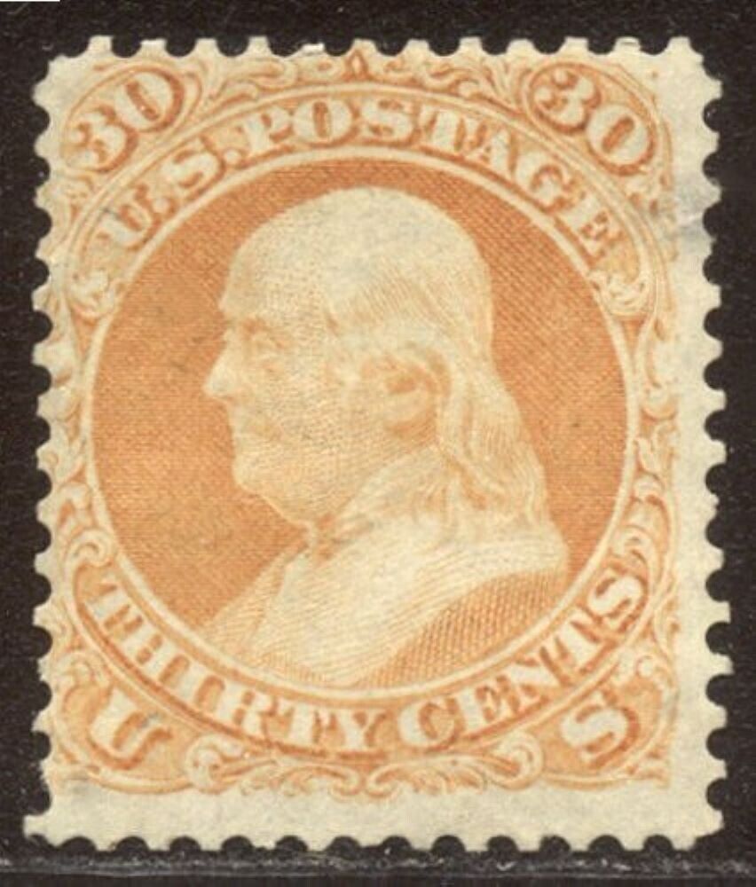 US Sc# 71 *UNUSED NG H* { "SCARCE 30c FRANKLIN } BEAUTY FROM 1861 THIN CV$ 1,000