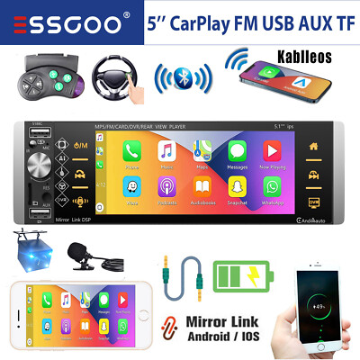 Autoradio Single 1Din Mit 5'' Touchscreen Kabellos Carplay BT USB AUX FM MIK KAM
