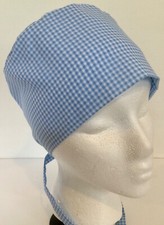 Light Blue Gingham Lined Medical Scrub Cap Surgery Chef Dental Chemo Hat