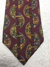 RALPH LAUREN MENS TIE BURGUNDY WITH BROWN BLUE GOLD 4 X 57