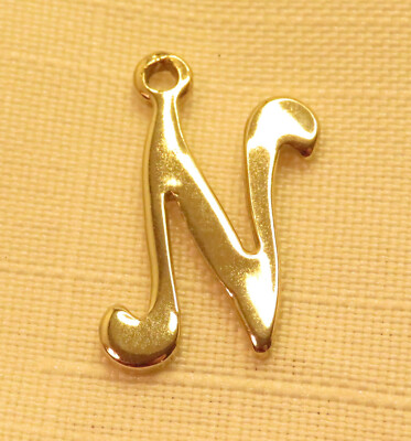 Initial N Charm Gold Tone Vintage