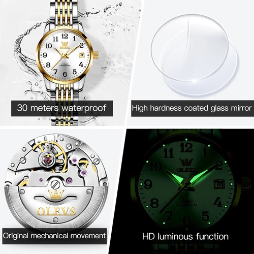 OLEVS Automatic Mechanical Watch Calendar Waterproof Women's Wristwatches - Picture 2 of 20
