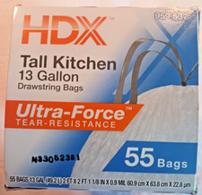 13 Gallon Ultra-Force Drawstring Tall Kitchen Trash Bags 55-Count 