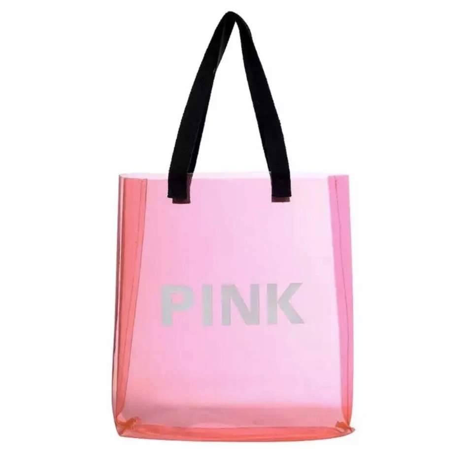 Bolso de Mano Jelly Pvc ROSA Transparente Transparente Playa Libro de Compras Bolso de Mano Delgado Foto 2 de 2