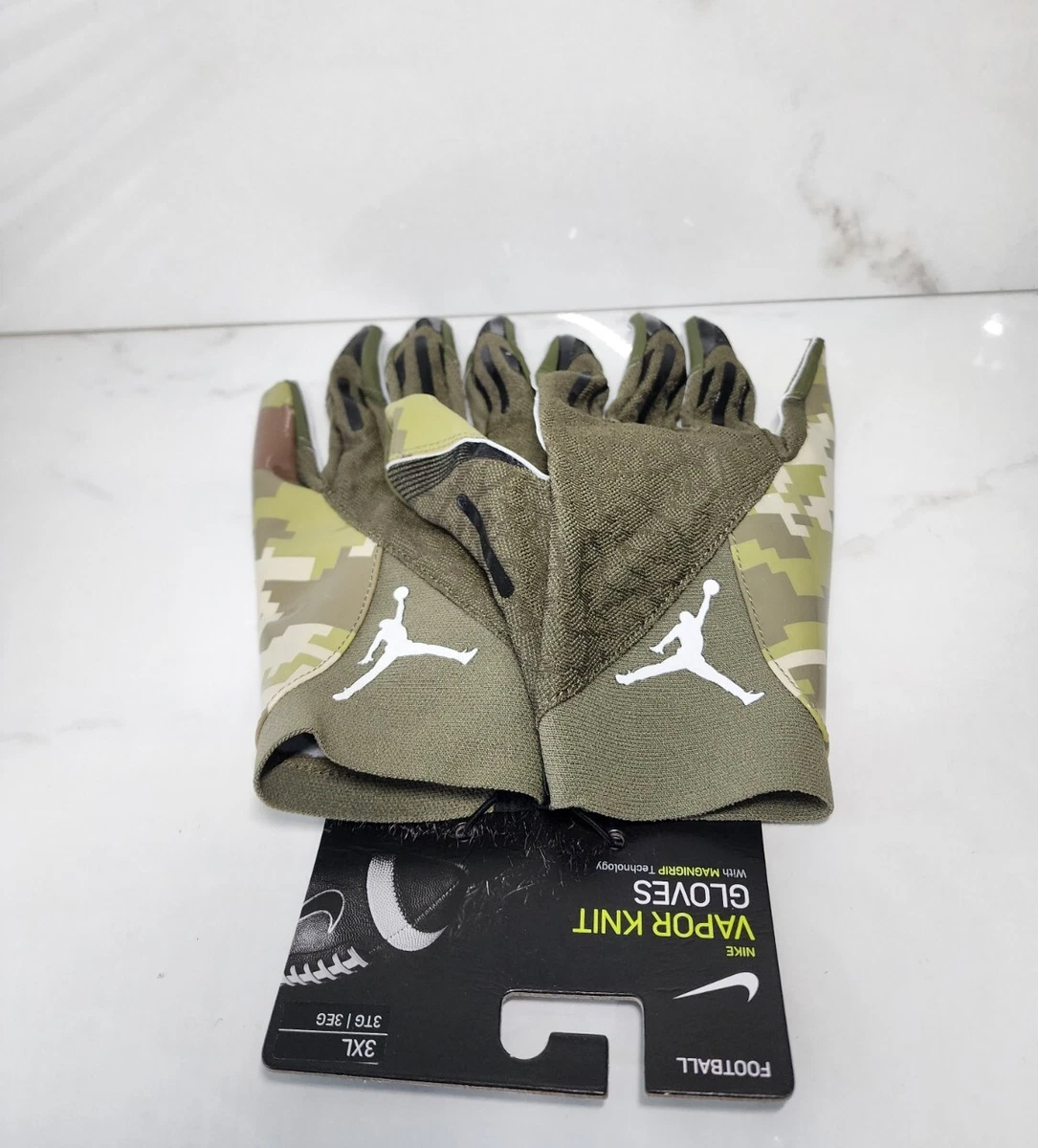 Nike Jordan VAPOR KNIT Football Gloves Green Camo USA Troops MAGNIGRIP Sz 3XL