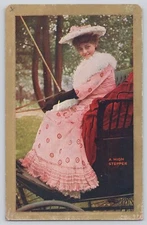 Postcard High Stepper Victorian Lady in Horse Drawn Carriage  Vintage Unposted