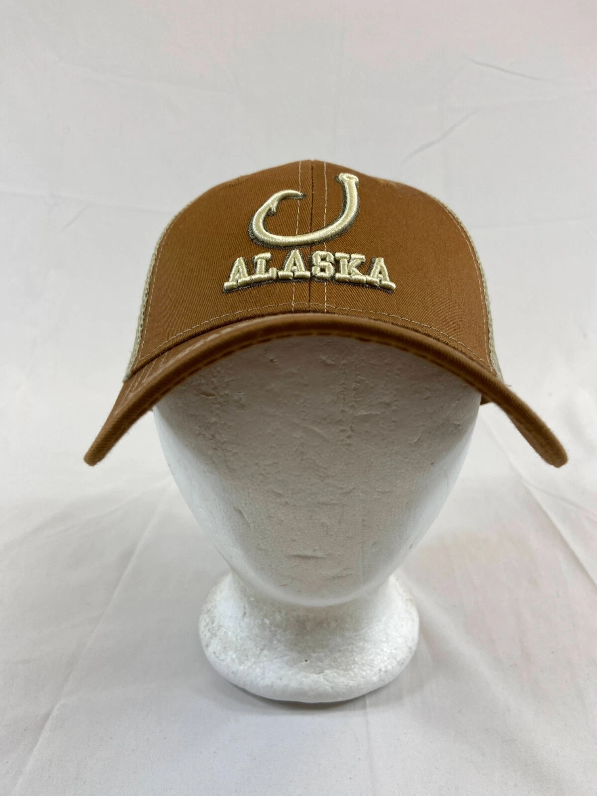 Alaska Fishing Baseball Cap Snapback Hat Mesh Back Brown Hook Hunting Outdoors