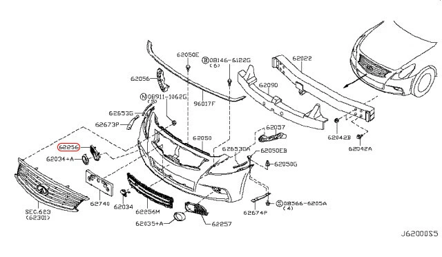 Panel antiniebla pasajero genuino Nissan G37 G25 Sport sedán 62256-1NH0A OEM Foto 3 de 4