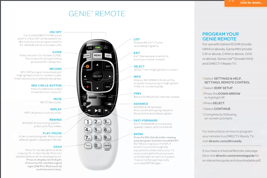 DIRECTV RC73 IR/RF REMOTE CONTROL FOR GENIE HR44 & CLIENT C41 W/BATTERIES NEW - Image 4 of 4