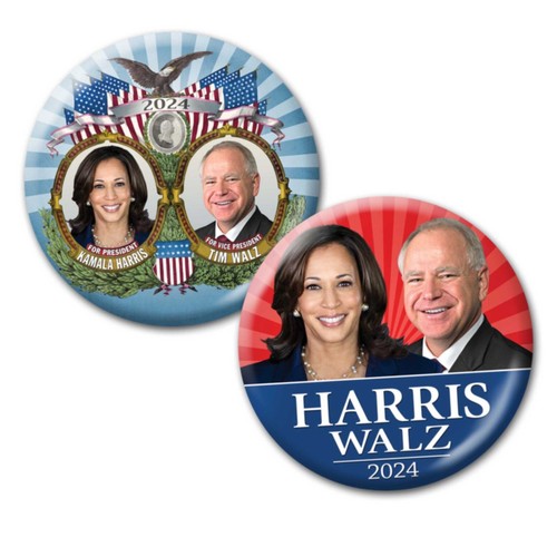Kamala Harris Tim Walz 2024 Buttons 2-pack 3" jugate photo Democrat Campaign - Picture 2 of 2