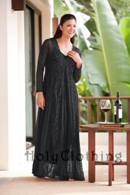 Holy Clothing TAMARA MAXI DRESS 2X Black Midnight Lined w/ Slip Lace Boho Gown