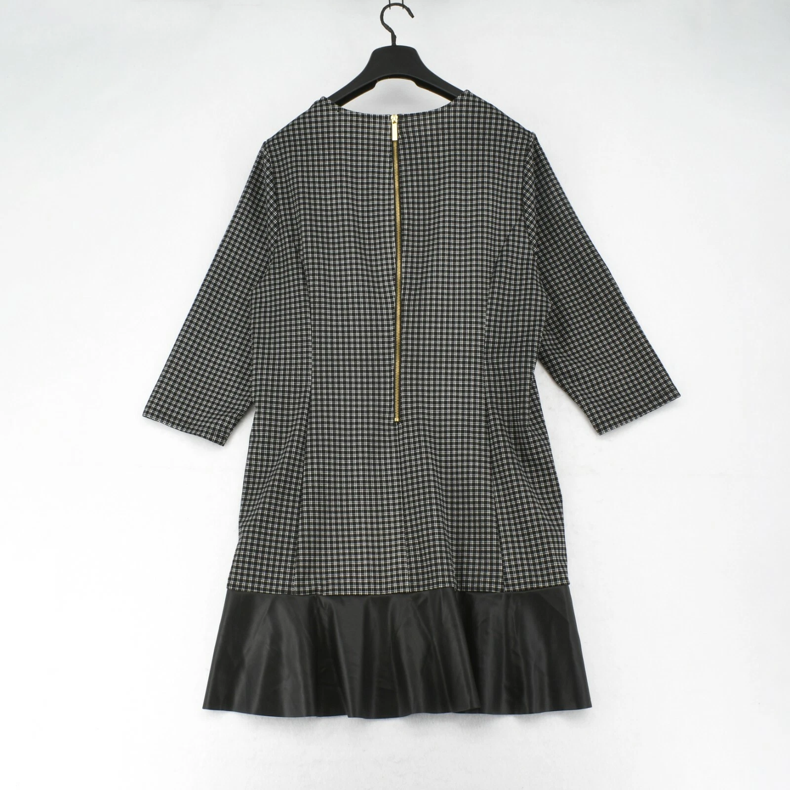 Mini abito Michael Kors donna plus nero a quadretti finta pelle manica a 3 4 shift 2X