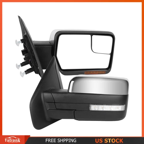 Pair For 2004-2014 F150 Power Heated Side View Mirrors Chrome Turn Signal Light