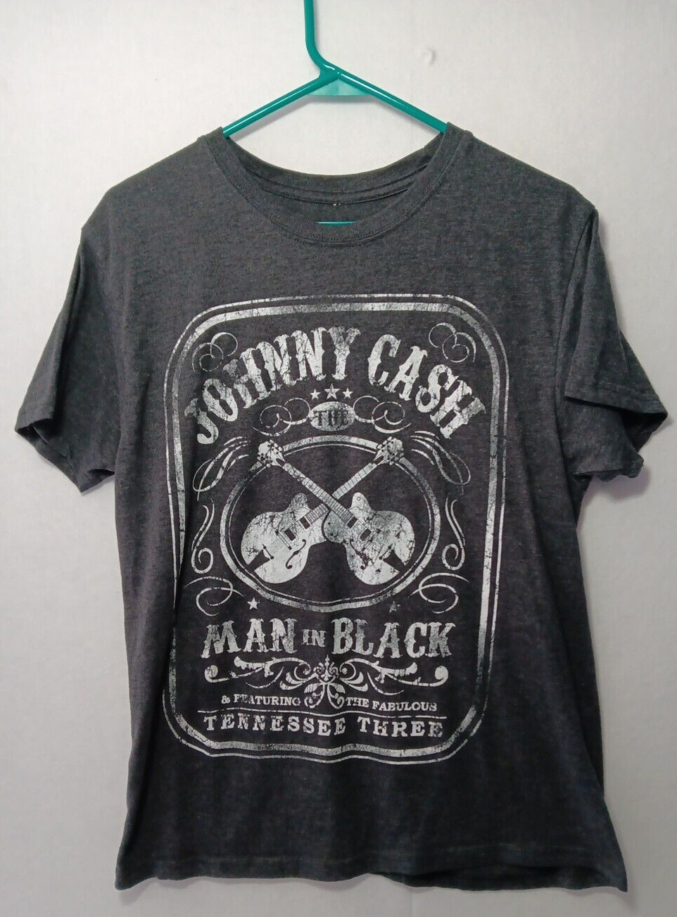 Johnny Cash-The Man in Black-Womens T-Shirt-Adult Medium, Gray, Casual Tee