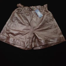 POLO RALPH LAUREN WOMENS LEATHER PAPERBAG SHORTS -4- BROWN LAMB STRETCH -No Tags