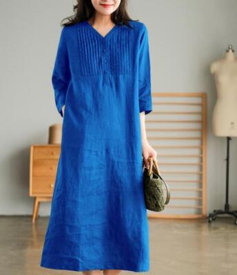Womens V-neck Long Loose Fit Linen Ethnic Retro Half Sleeve Maxi Dresses Plus sz | eBay Womens V-neck Long Loose Fit Linen Ethnic Retro Half Sleeve Maxi Dresses Plus sz | eBay