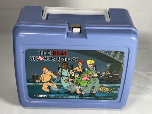 Vintage The Real Ghostbusters Thermos Plastic School Lunchbox Blue 1986