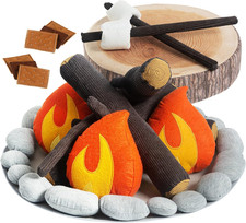 Pretend Campfire Set for Kids with S'Mores Kit  Wood Log Pillow - Soft, Safe