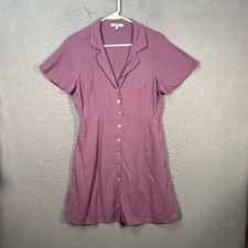 Madewell Womens Size 6 Purple Linen Blend Button-Down Short Sleeve Dress