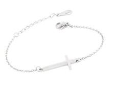 Sideways Cross Bracelets Silver-Tone Stainless Steel First Communion Gifts