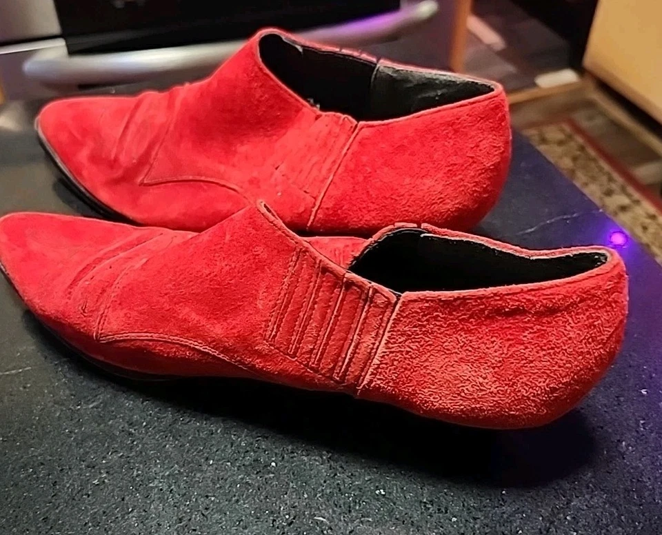 DOS LABIOS Y2K Mujer 7 Grueso Cuero Rojo Grunge Tacones al Tobillo Zapatos Lindos! De Colección Foto 2 de 4