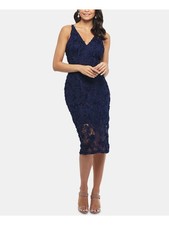 XSCAPE Womens Body Con Below The Knee Dress Navy Sleeveless Juniors 2