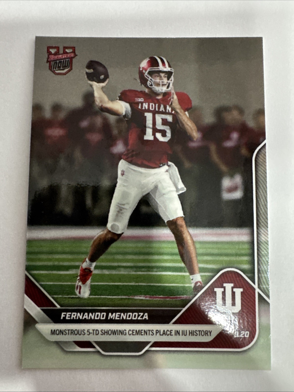 Fernando Mendoza Indiana 5 TD 2025-26 Bowman U NOW Football Card 17 Heisman