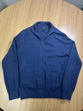 Polo Ralph Lauren Sweater Men's Medium Full Zip Mock Neck Pima Cotton Navy Blue